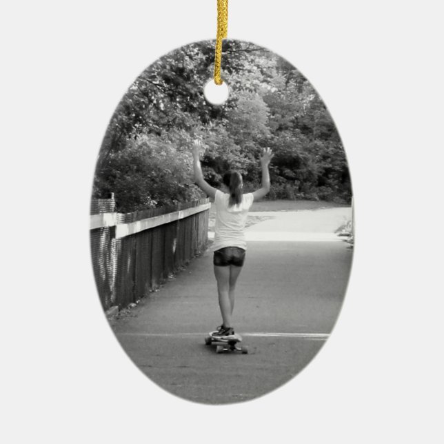 Teen Girl Longboarder Ceramic Ornament (Front)