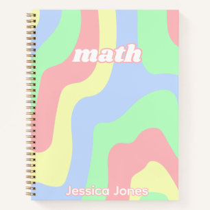 Teen Girl Retro Pink Green Wavy Lines Subject Name Notebook