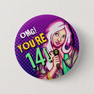 Teen Girl Singer Purple 14th Birthday 2 Inch Round Button