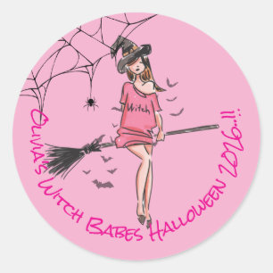 Teen Girl Witch Babes Halloween Party Classic Round Sticker