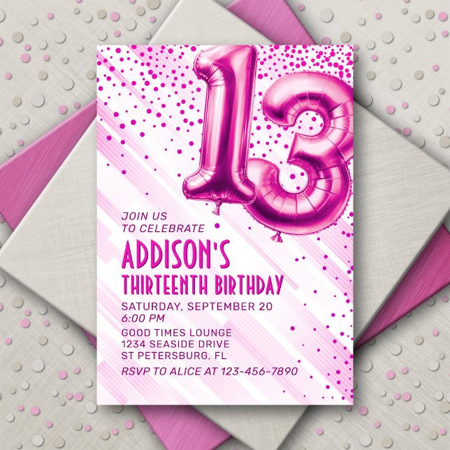 Teen Girls Pink 13th Birthday Invitation (Creator Uploaded)