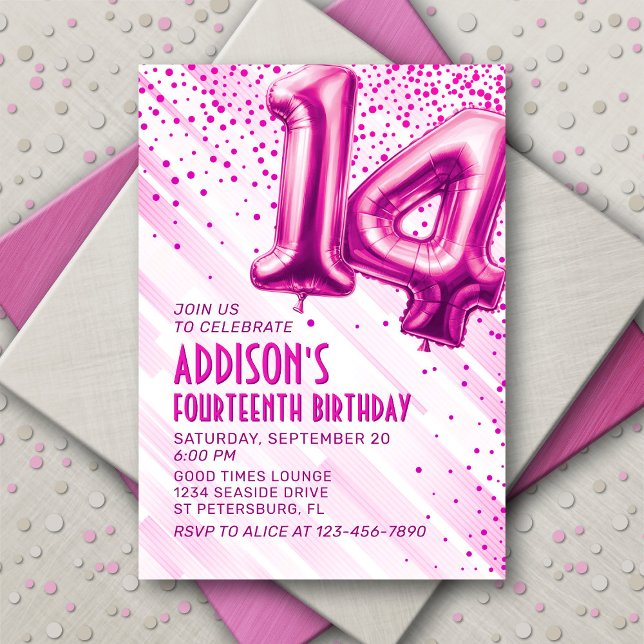Teen Girls Pink 14th Birthday Invitation (Creator Uploaded)