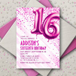 Teen Girls Pink 16th Birthday Invitation<br><div class="desc">A birthday design that cuts straight to the celebration-no messing around. Featuring bold numbers styled to look like foil balloons with sparkling confetti all around, this design brings instant party vibes. The hot pink colour scheme and art deco text elevate the design, adding a feminine, flirty touch. Perfect for that...</div>