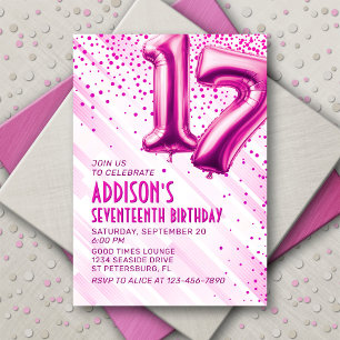 Teen Girls Pink 17th Birthday Invitation