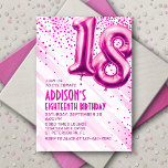 Teen Girls Pink 18th Birthday Invitation<br><div class="desc">A birthday design that cuts straight to the celebration-no messing around. Featuring bold numbers styled to look like foil balloons with sparkling confetti all around, this design brings instant party vibes. The hot pink colour scheme and art deco text elevate the design, adding a feminine, flirty touch. Perfect for that...</div>