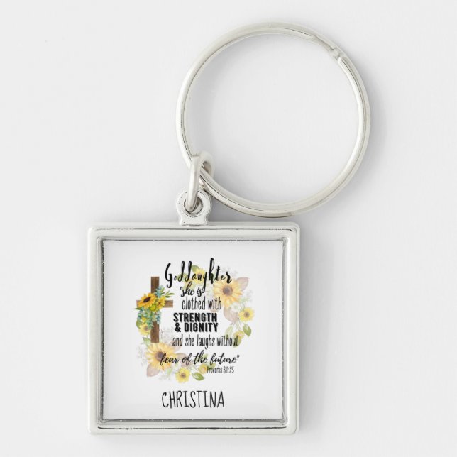 Teen Goddaughter Gift - Personalized Proverb Quote Keychain (Front)