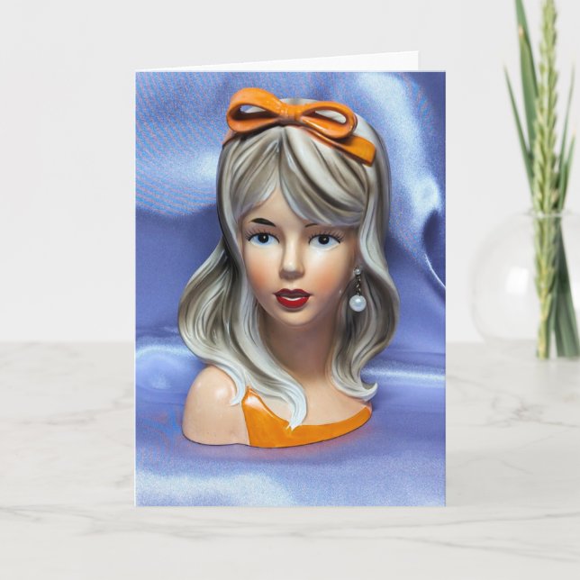 Teen Head Vase Orange Bow Mid Century Modern   Card (Front)