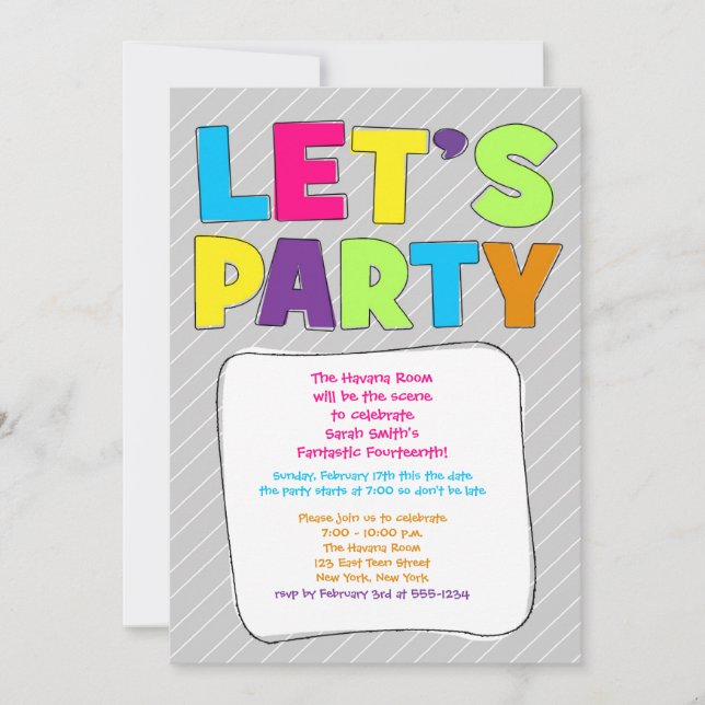 Teen Party Invitation - Let's Party! (Front)