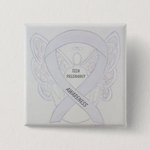 Teen Pregnancy Awareness White Ribbon Angel Pin