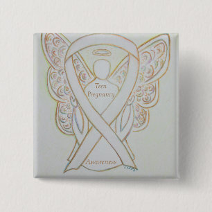 Teen Pregnancy Awareness White Ribbon Angel Pin