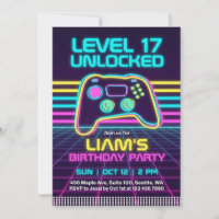 Teen Retro Neon Gamer Birthday Invitation for Boys