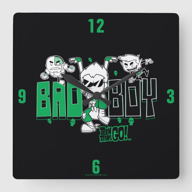 Teen Titans Go! | "Bad Boy" Robin, Cyborg, & BB Square Wall Clock (Front)