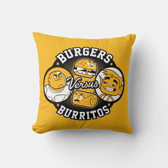 Teen Titans Go! | Burgers Versus Burritos Throw Pillow (Front)