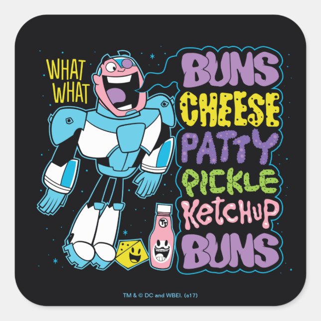 Teen Titans Go! | Cyborg Burger Rap Square Sticker (Front)