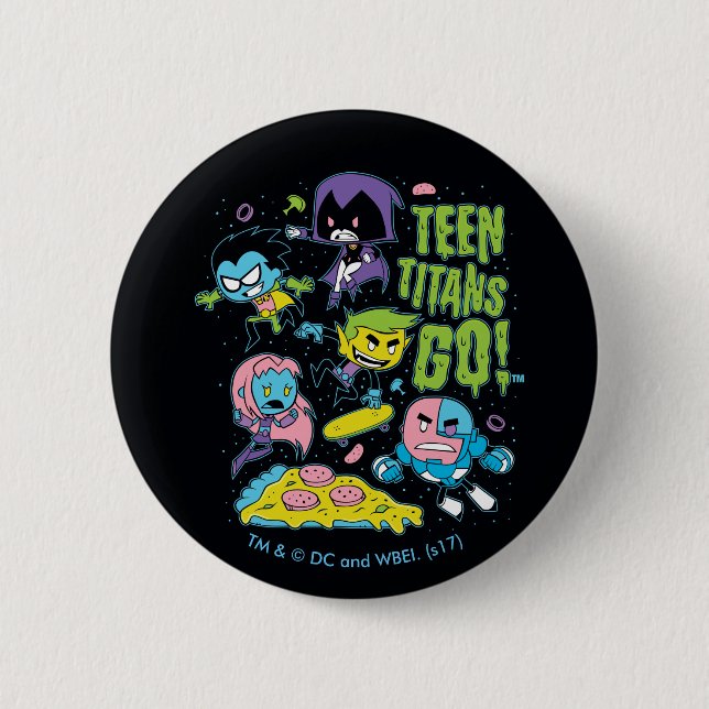 Teen Titans Go! | Gnarly 90's Pizza Graphic 2 Inch Round Button (Front)