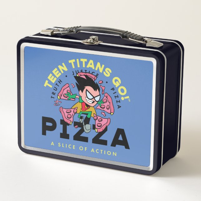 Teen Titans Go! Robin "Truth Justice Pizza" Metal Lunch Box (Front)