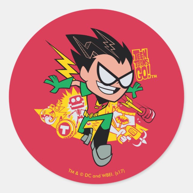 Teen Titans Go! | Robin's Arsenal Graphic Classic Round Sticker (Front)