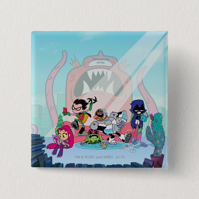 Teen Titans Go! | Tentacled Monster Approaches 2 Inch Square Button (Front)