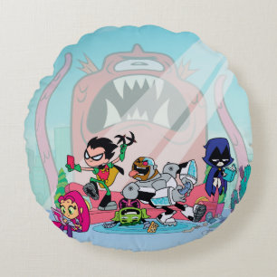 Teen Titans Go!   Tentacled Monster Approaches Round Pillow