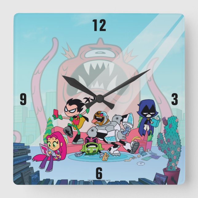 Teen Titans Go! | Tentacled Monster Approaches Square Wall Clock (Front)