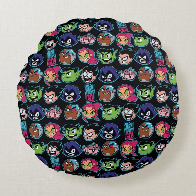 Teen Titans Go! | Titans Head Pattern Round Pillow (Front)