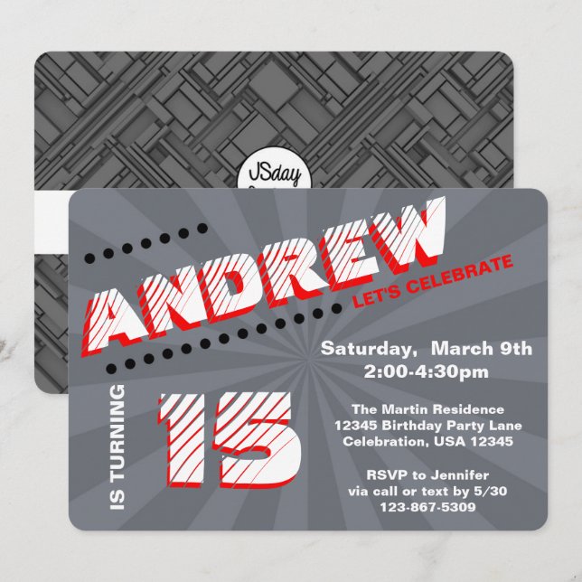 Teen/Tween Graffiti Wall Birthday Boy Party Invitation (Front/Back)