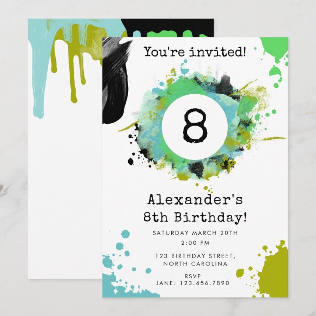 Teen Tween Young Boy Custom Age Birthday Party Invitation (Front/Back)