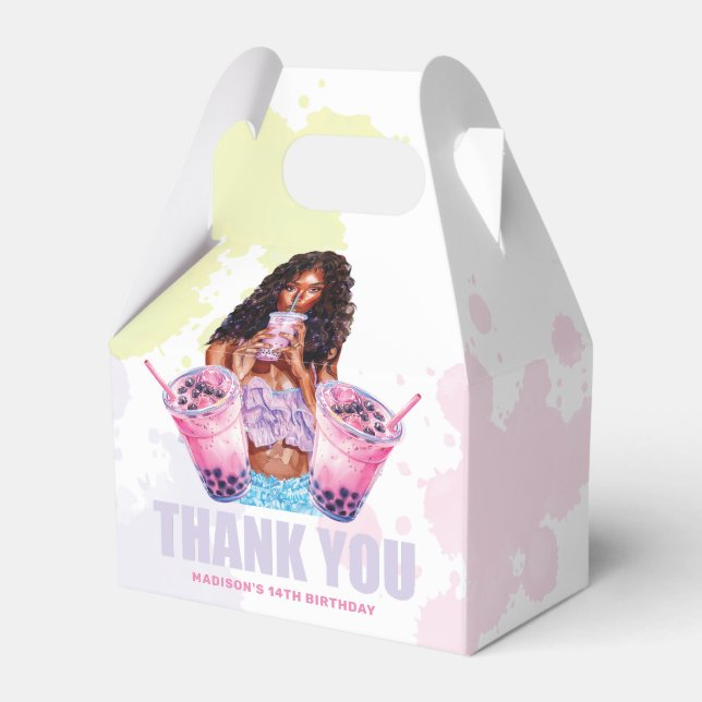 Teenage Boba Tea Custom African American Birthday Favor Box (Front Side)