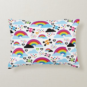 Teenage emo rainbow skull background accent pillow