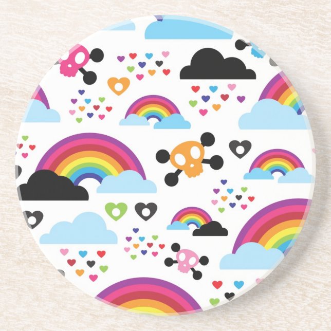 Teenage emo rainbow skull background coaster (Front)