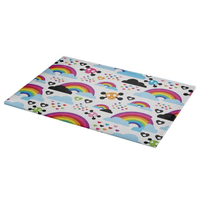 Teenage emo rainbow skull background cutting board (Corner)