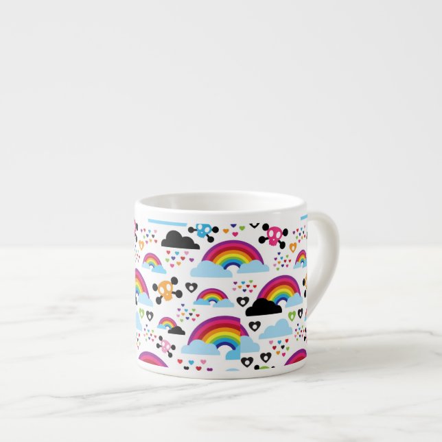 Teenage emo rainbow skull background espresso cup (Front Right)