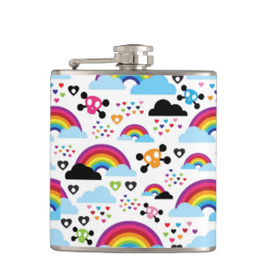 Teenage emo rainbow skull background hip flask