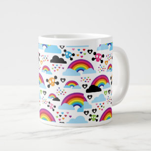 Teenage emo rainbow skull background large coffee mug