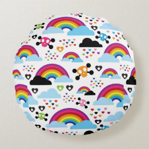 Teenage emo rainbow skull background round pillow