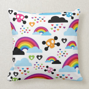 Teenage emo rainbow skull background throw pillow