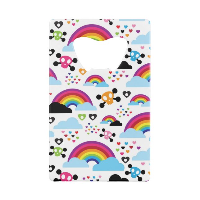 Teenage emo rainbow skull background wallet bottle opener (Front)