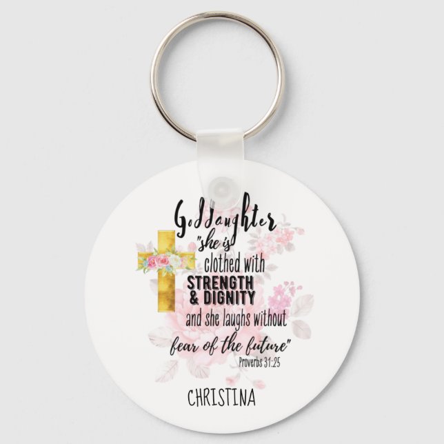 Teenage Goddaughter Gift Personalized Proverb Keychain (Front)