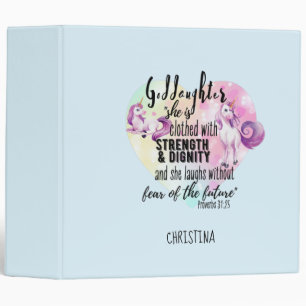Teenage Goddaughter Gift Pink Unicorn Proverb Cute Binder
