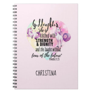 Teenage Goddaughter Gift Pink Unicorn Proverb Cute Notebook