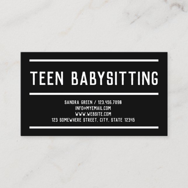Teenage Sitter Teen Babysitting Business Card (Front)