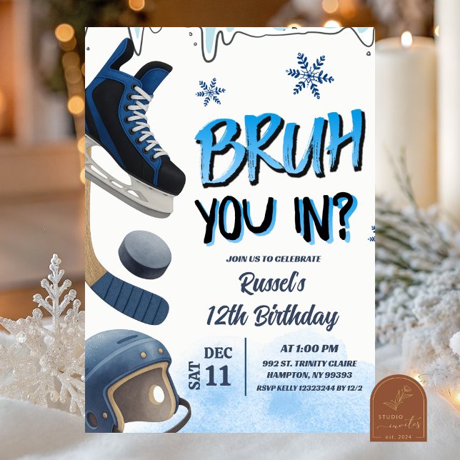 Teenager Hockey Skate Bruh You In Party Invitation (Creator Uploaded)