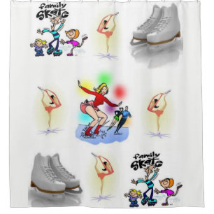 Teenager ice skating figure white showercurtain