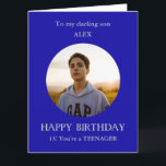 Teenager photo BIG birthday card son, 13 year old<br><div class="desc">BIG Photo Happy Birthday card for son from mum, mum, mother. For a 13 year old. Luxury card to celebrate the first teenager birthday! Alternatively, you can add any relationship and add any age. Fex, 15th, 16th, 18th. Add your own selected photo into a blue round frame to make this...</div>