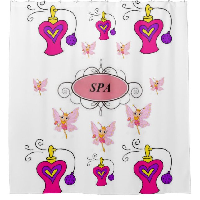 Teenager pink spa white showercurtain (Front)