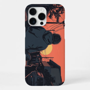Teenager sitting on his skateboard and next to his iPhone 16 pro max case
