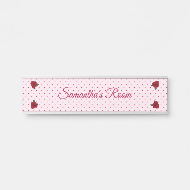 Teenager's Room Sign Pink Dots Red Roses Desk Wall (Front)