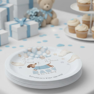 Teenie Weenie Dachshund Balloons Blue Baby Shower Paper Plate