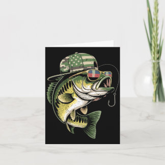 Teens boy camo bass fishing american flag fishing card