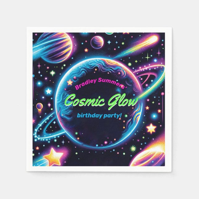 Teens Cosmic Glow Space Themed Birthday Party Napkin (Front)